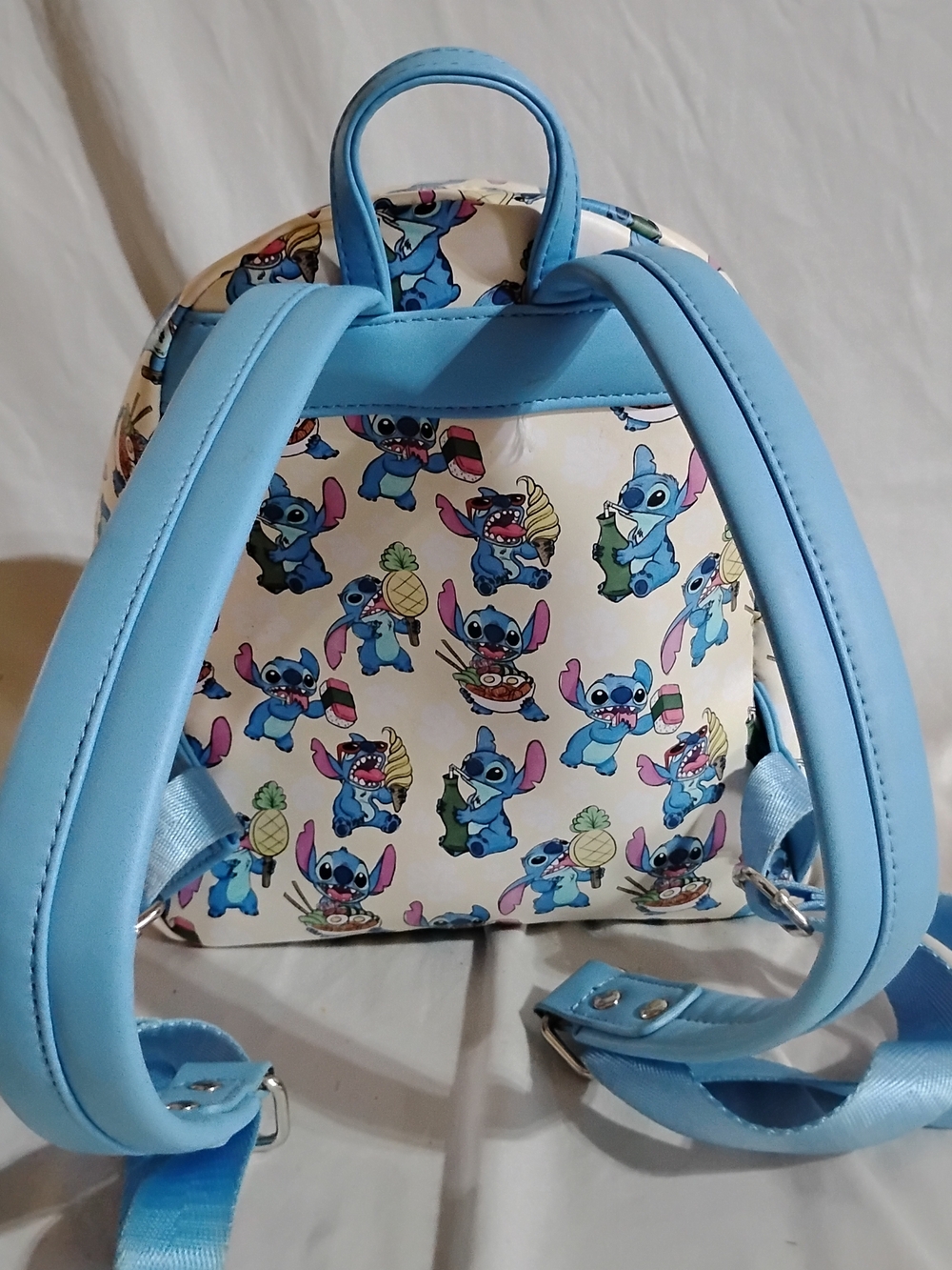 Loungefly Cream and Blue Stitch Snacktime Pattern Kids Mini Backpack - Picture 2 of 7